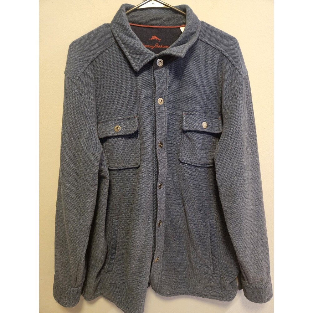 Tommy Bahama Men’s Large Blue Textured CPO Shirt Jacket Shacket Snap Front